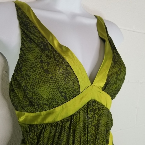 Vtg 90s y2k chartreuse green snake print mesh dress - Picture 9 of 10